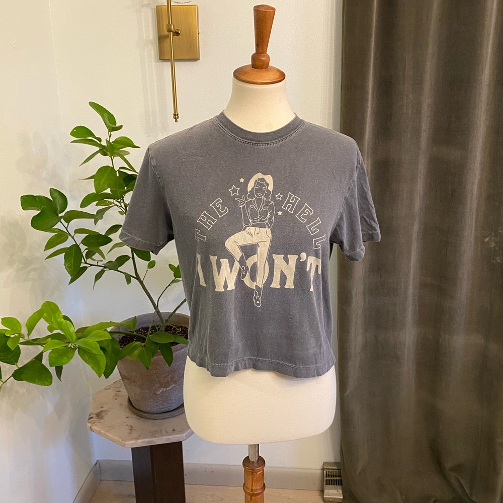 The Hell I Won’t Gray Graphic Crop Top